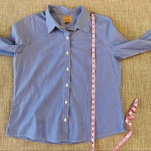 Investments No Iron Blue and White Striped Blouse Sz 16